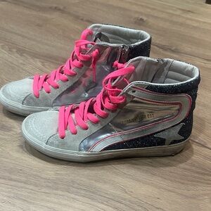 Golden Goose SLIDE Gray and Pink High-Top Sneakers